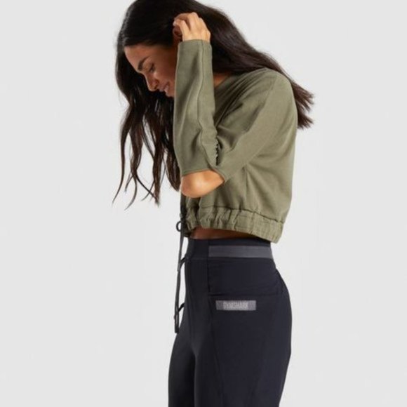 𝅺gymshark Khaki Green Box Utility Crop Sweater - Picture 3 of 11